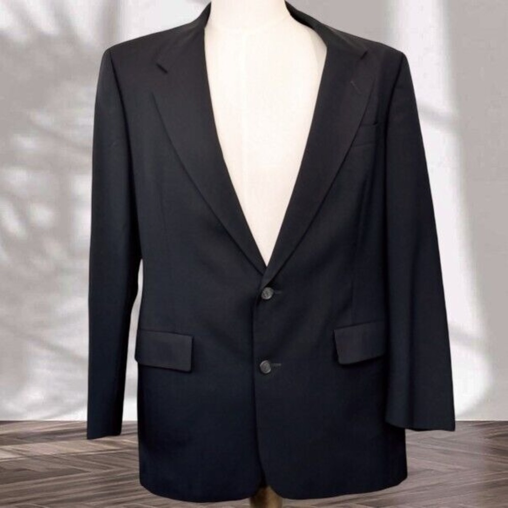 Hart Schaffner & Marx Blazer Micron 2000 Australian Wool Men 42L Black USA Made